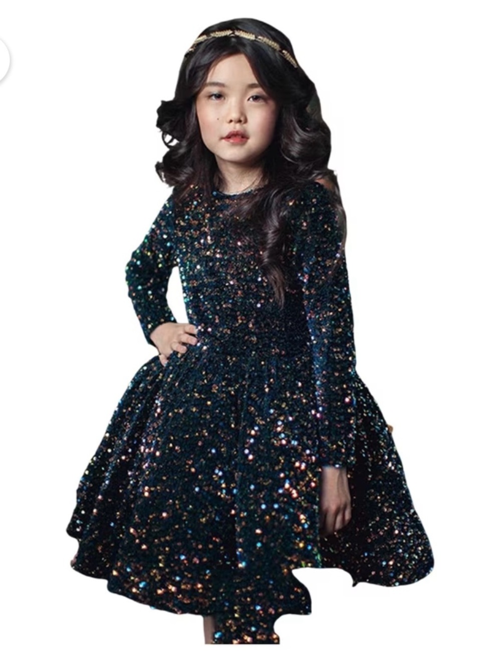 Sparkling Black Sequin Girls' Party Dress - Kids Costume